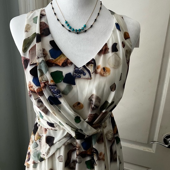 Elegant Costal vibe Multicolor Sleeveless very elegant waistband. Vintage dress - Picture 5 of 14